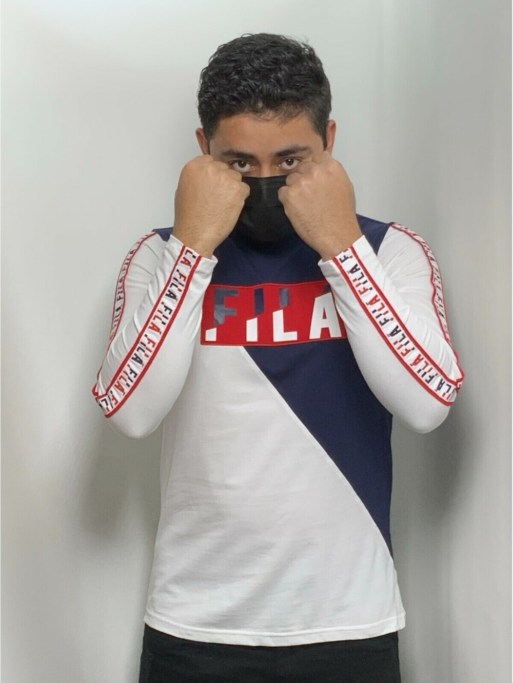 Men's Fila White | Navy | Red Long Sleeve Tee Shirt